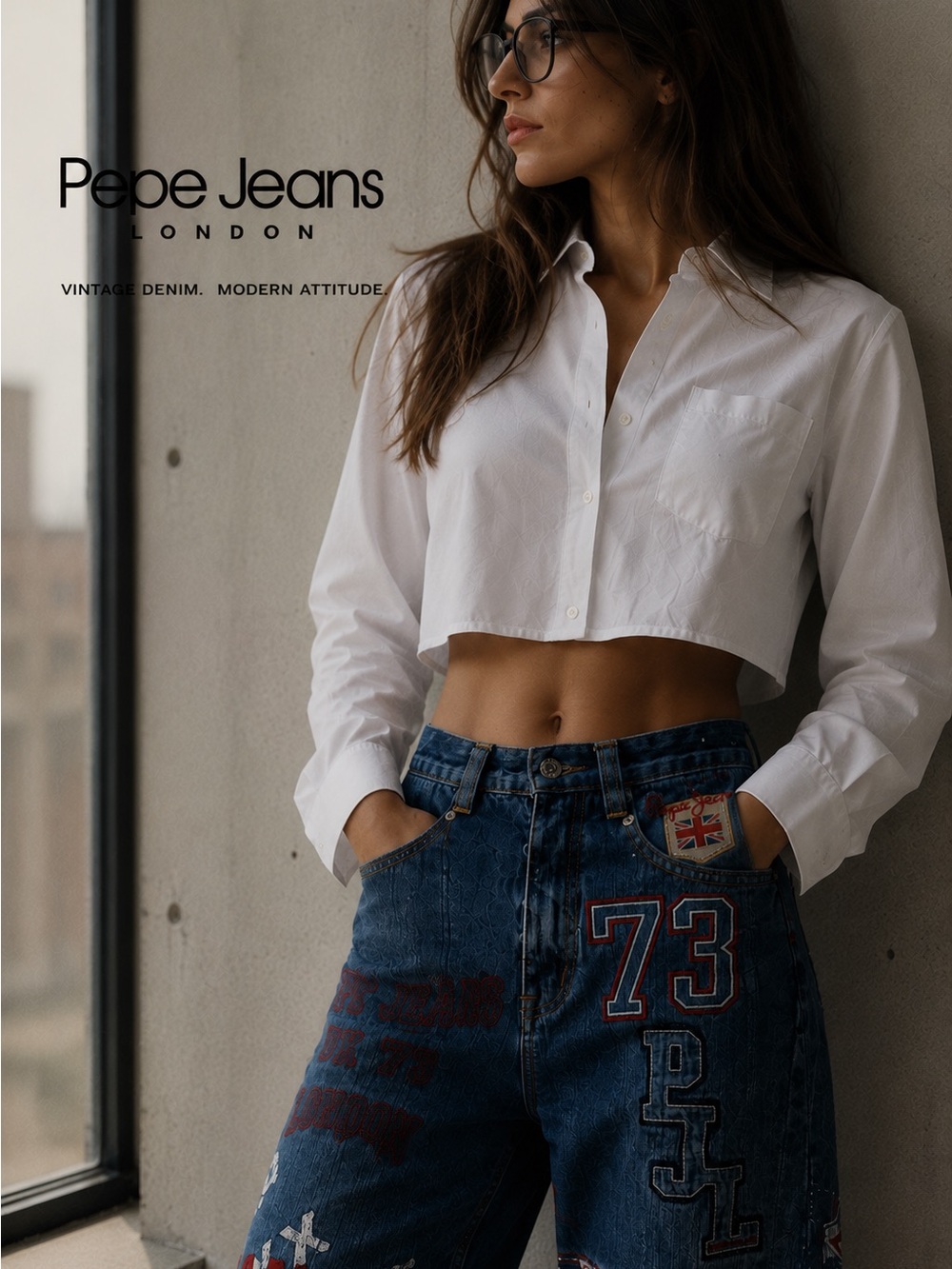 Rare Y2K Pepe Jeans London Embroidered Patchwork Jeans High Rise size 24